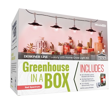 Miracle Led 4-Socket Designer Greenhouse in a Box Grow Light Kit, Red Spec., 14W Replace 150W Grow Bulbs, 4PK 801773
